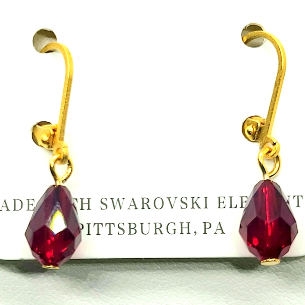 Ruby Red Swarovski Crystal Drop Dangle Earrings
